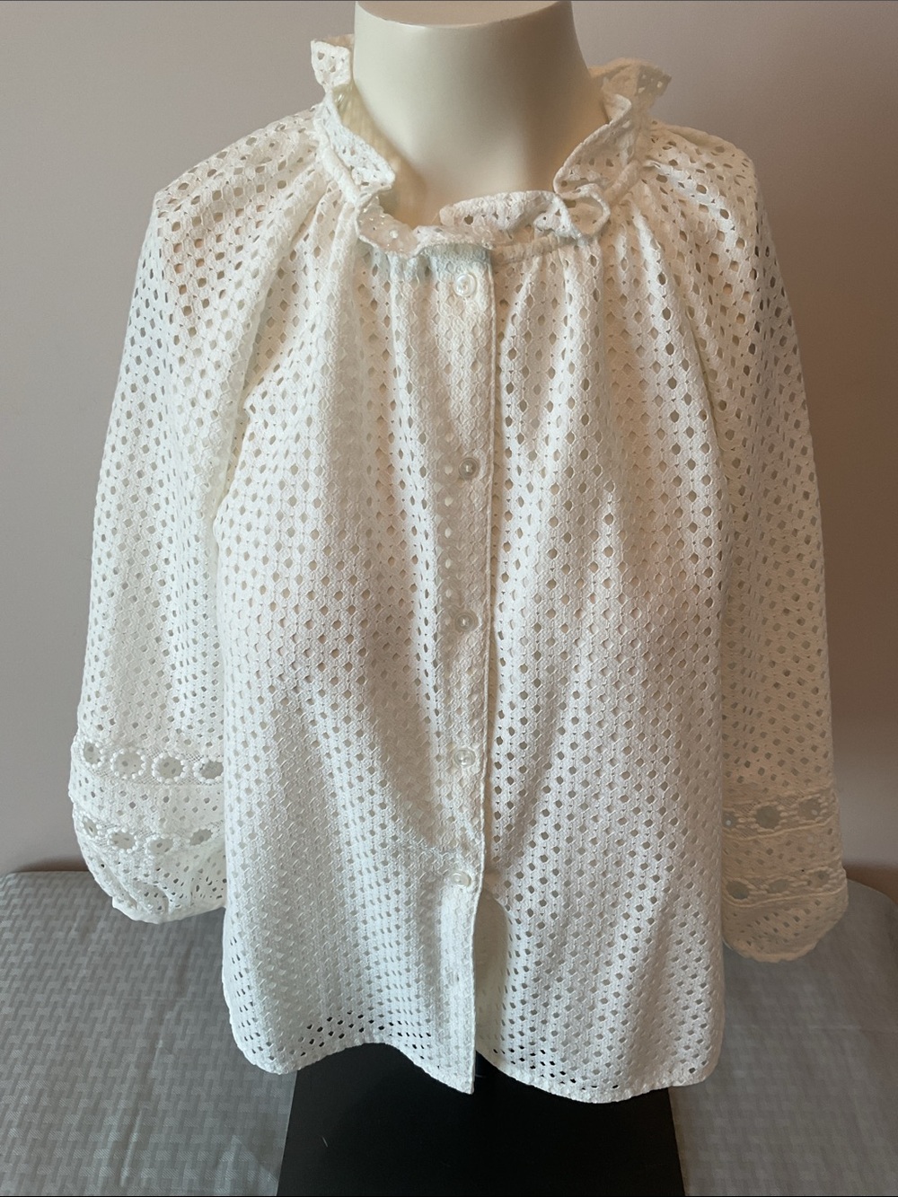 Eyelet Ruffled Neck Blouse - Picture 2 of 9